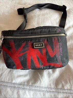DKNY Black and Red Graffiti Belt Bag